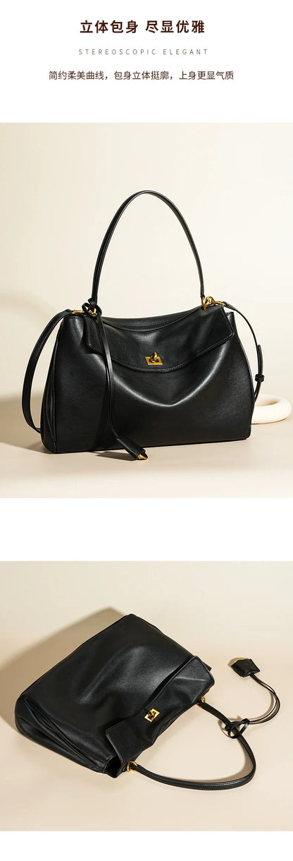 New Rodeobag Leather Kelly Bag — Women’s Large Capacity Fashion Handbag with Advanced Lock, High-End Underarm Bag