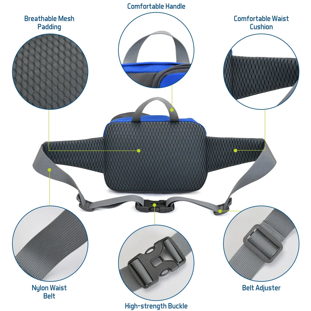 Water-Resistant Adjustable Fanny Pack – Multi-Pocket Waist Bag with Bottle Holder for Hiking, Running, Cycling & Travel