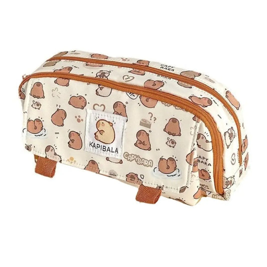 INS Capybara Four-Layer Large Capacity Pen Bag - Cute Cartoon Pencil Case, Stationery Organizer & Storage Bag for Students, Perfect Gift