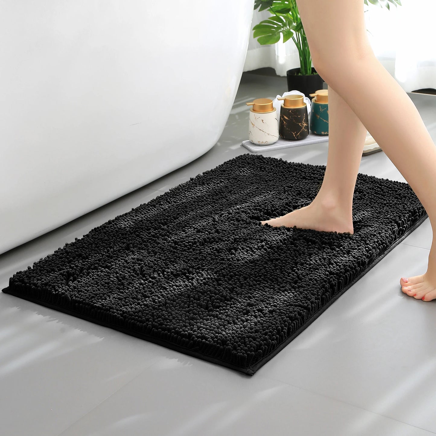 Chenille Long-Haired Bath Mat – Absorbent Bathroom Floor Mat for Tub, Living Room, and Entrance Foot Pad