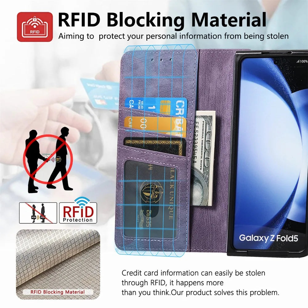 2-in-1 Detachable Leather Wallet Case for Samsung Galaxy Z Fold 6/5/4/3 – Zipper Card Slot Cover 5G Compatible