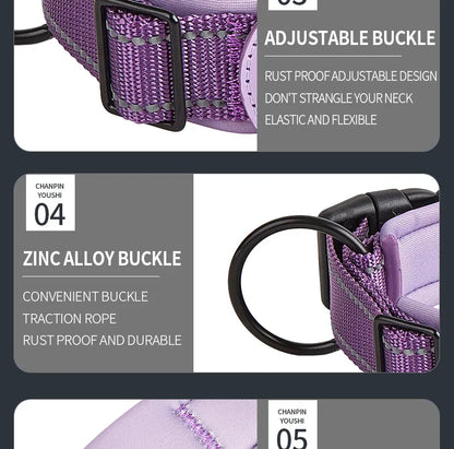 Reflective Heavy-Duty Dog Collar with Adjustable AirTag Holder — For Small, Medium & Large Dogs