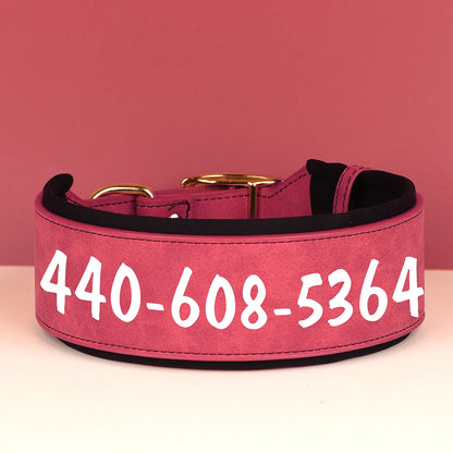 Wide Personalized PU Leather Dog Collar – Custom Tag Soft Pet Collar for Small, Medium & Large Dogs, Pitbulls & Bulldogs