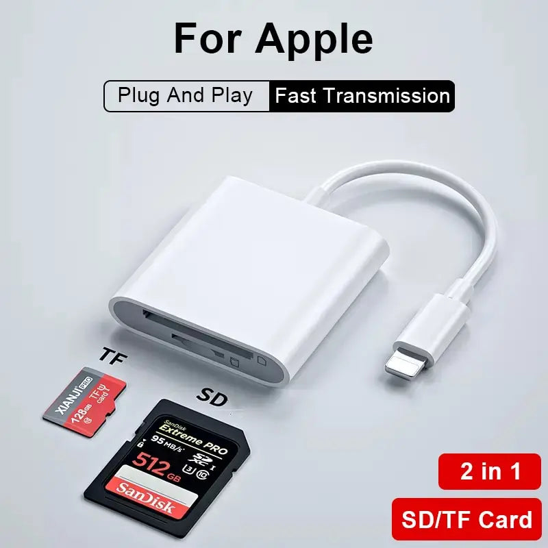 4-in-1 USB Card Reader – SD/TF Card Adapter for iPhone 14/13/12/11 Pro Max & iPad, Lightning Fast Charging for MacBook & Camera