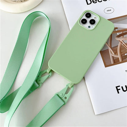 Crossbody Necklace Strap Silicone Case - Matte Shockproof Phone Cover for iPhone 17, 16, 15, 14 Pro Max & More