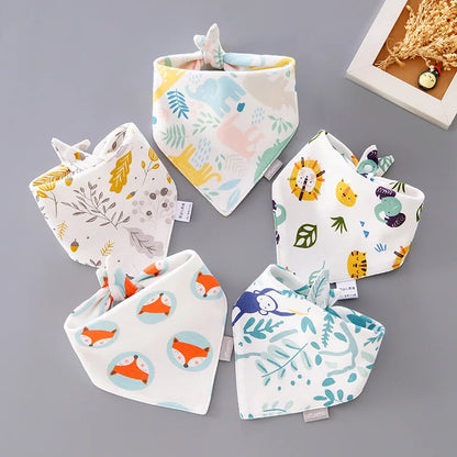 5PCS Baby Saliva Towels – Triangle Cotton Bandana Bibs, Waterproof and Absorbent Scarf for Newborn Boys & Girls