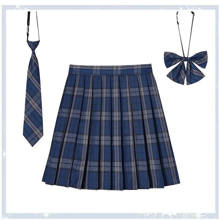 Women’s Plaid Pleated Skirt with Bowtie – XS-5XL Harajuku Preppy Mini Japanese School Uniform, Summer Kawaii Jupe