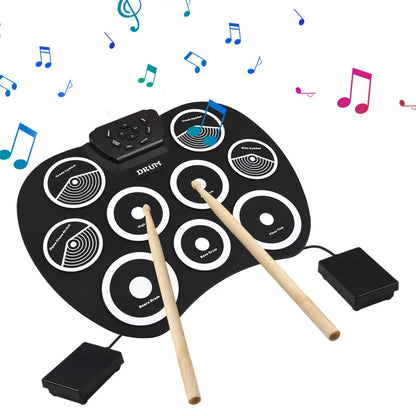 Portable 9-Pad Electronic Drum Set with MIDI – Roll-Up Digital Drum Kit with Pedals & Drumsticks