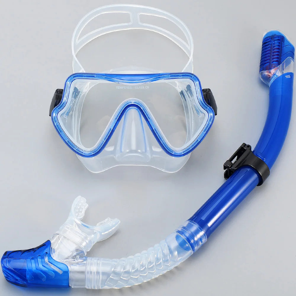 Tempered Glass Diving Mask & Snorkel Set - Panoramic Adult Scuba & Swimming Snorkeling Gear