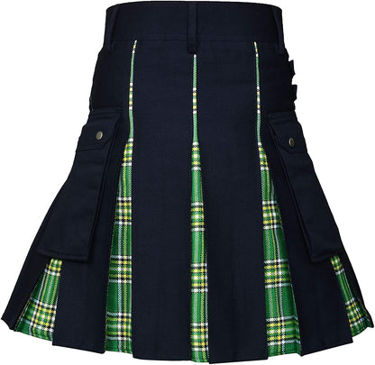 Men's Utility Kilt – 100% Cotton Jeans Hybrid with Modern Box Pleated Tartan, Traditional Design