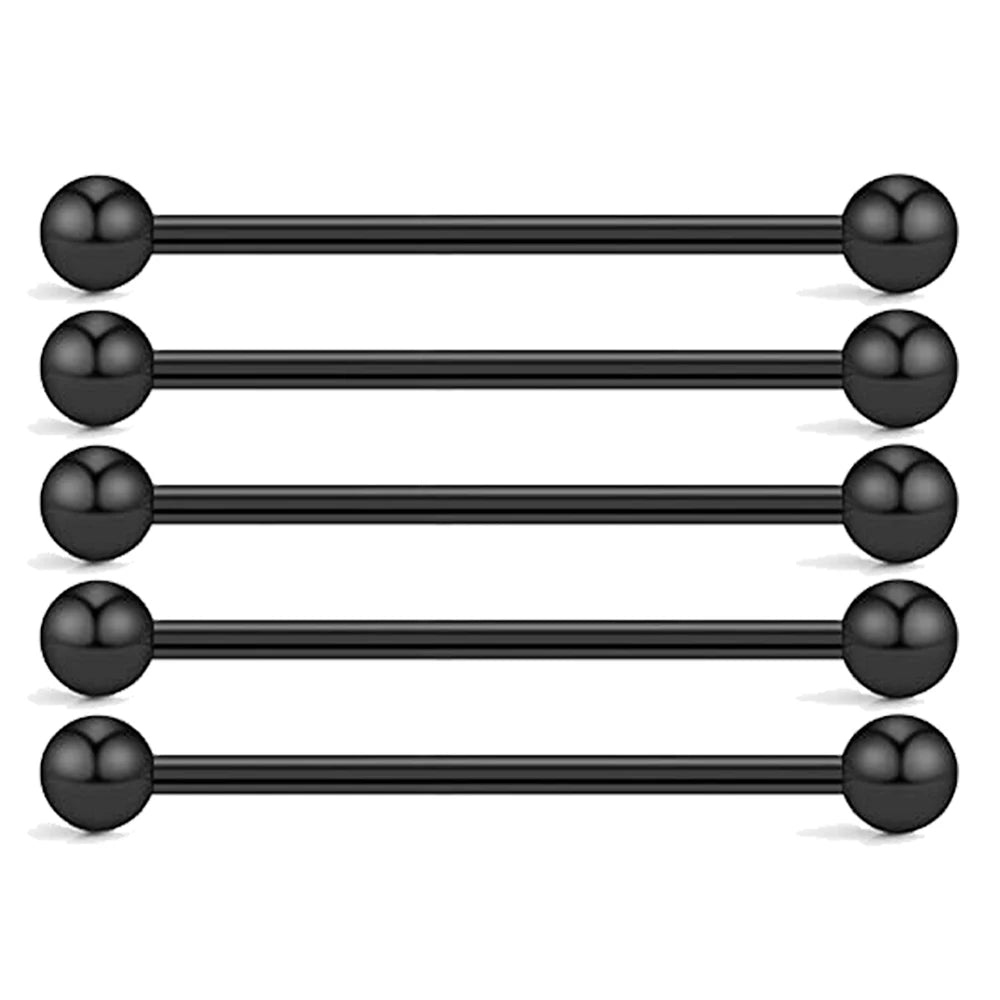 5PCS Titanium Piercing Barbell Set – 14G External Thread Tongue, Industrial, Nipple, Ear Tragus Rings (12–38mm Jewelry)