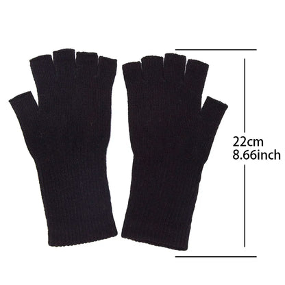 Black Knitted Fingerless Gloves - Winter Thermal Warm Mittens for Men and Women, Cozy Driving, Writing, and Riding Work Gloves