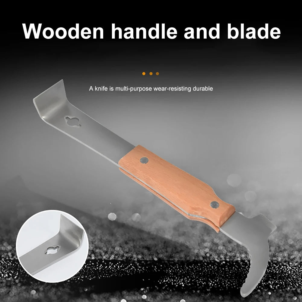 Multifunctional Hive Scraper with Wood Handle - Essential Beekeeping Hive Tool for Apiculture