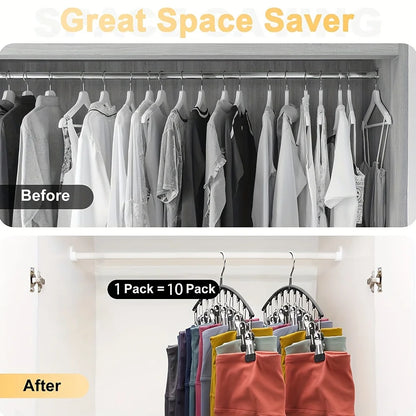 1/2/3PCS Closet Storage Hanger with 10 Clips - Space-Saving Hanging Organizer for 40 Pairs of Leggings - Black