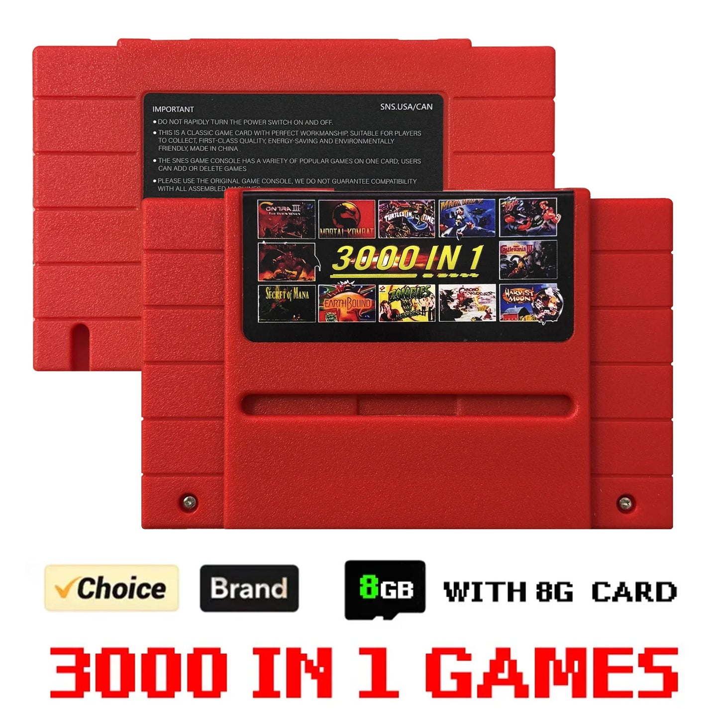 SFC V1 3000-in-1 SNES Game Cartridge – 8GB TF Card Retro Video Game Collection for SFC/SNES Console