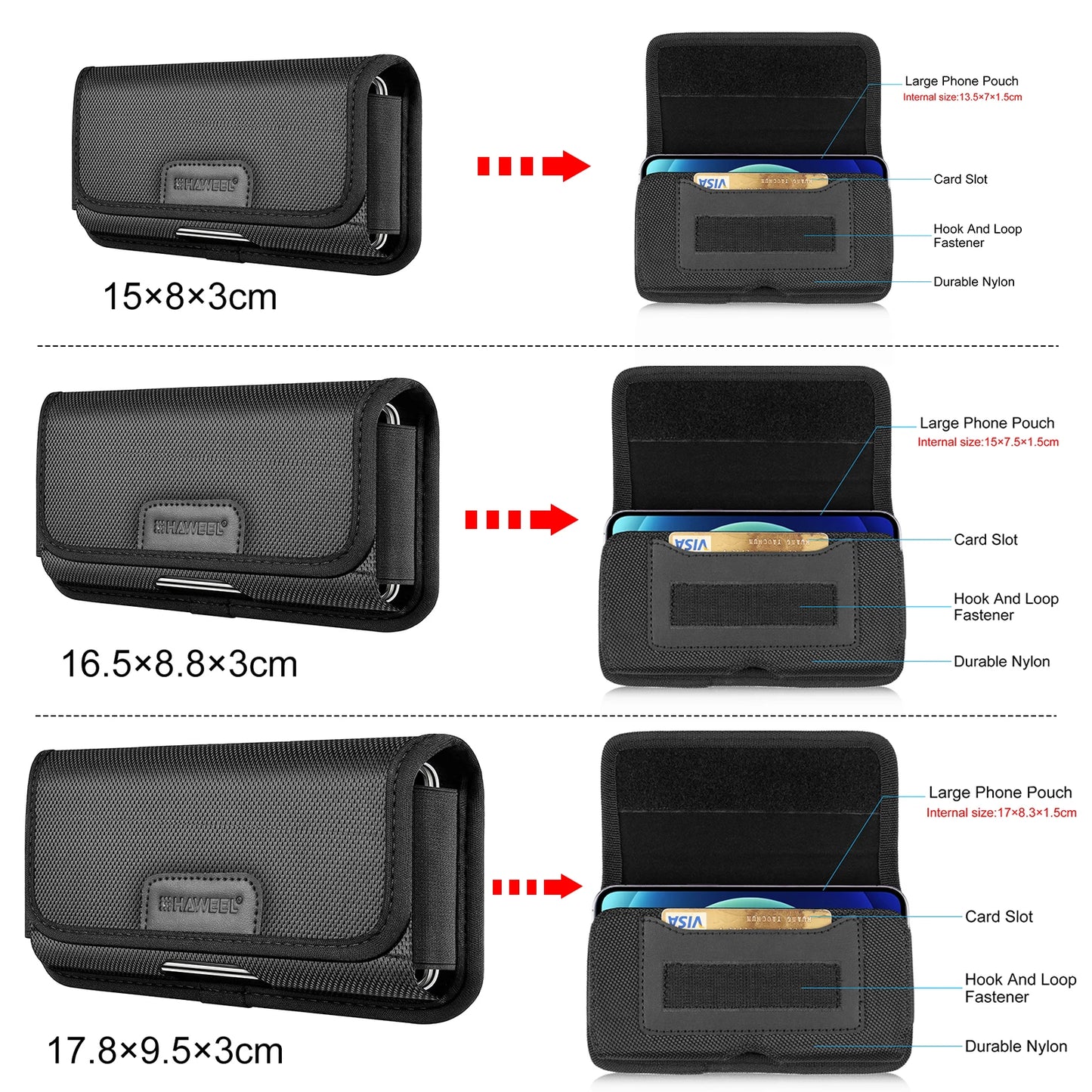 HAWEEL Nylon Phone Holster – Belt Clip Pouch for 4.7-6.8 Inch Cell Phones, Waist Bag for iPhone 15/13/12 & Samsung Galaxy