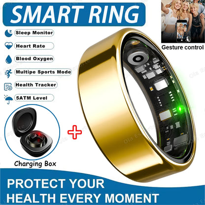 2026 Smart Ring Health Tracker – Heart Rate, Blood Pressure, Sleep & Motion Monitoring IP68 Waterproof Fitness Ring for Men & Women, Holiday Gift Wearable