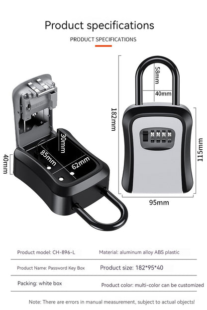 4 Digit Outdoor Password Key Box with Waterproof Steel Wire Hanging Hook - Free Installation & Extended Locking Storage