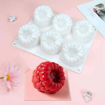 6-Cavity Raspberry Mousse Silicone Mold – 3D Fruit Dessert & Chocolate DIY Cake Decorating Tool