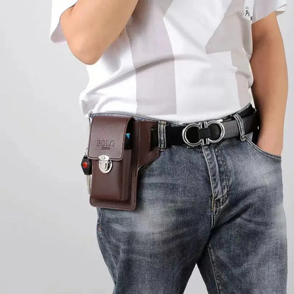 2024 Men’s Leather Belt Phone Waist Pack – Multifunctional PU Card & Key Organizer Portable Waist Bag Gift Idea