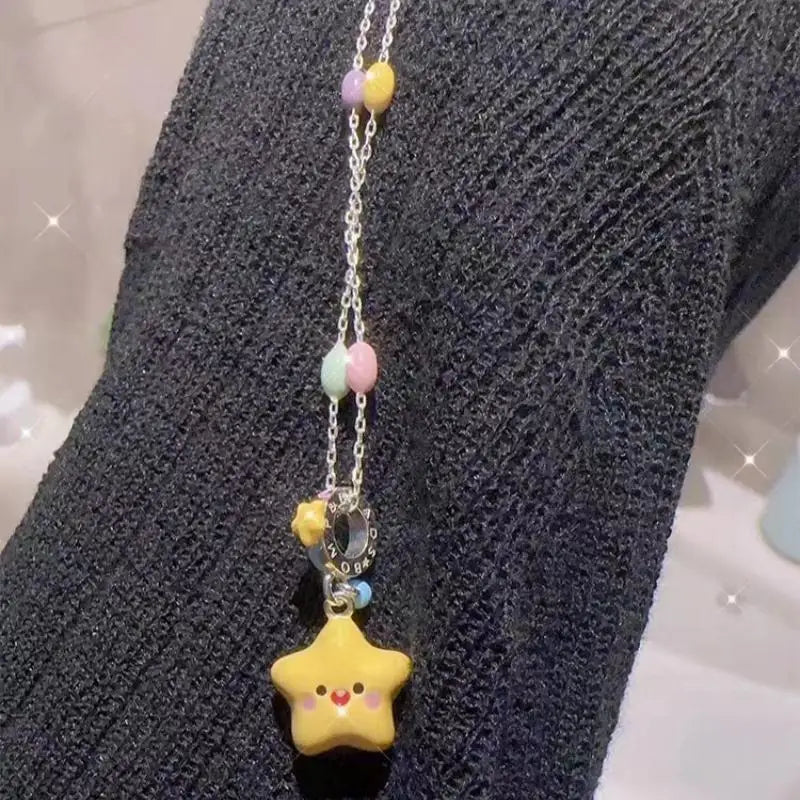 Y2K Colorful Star Beaded Necklace - Cute Dopamine Clavicle Chain Jewelry for Women