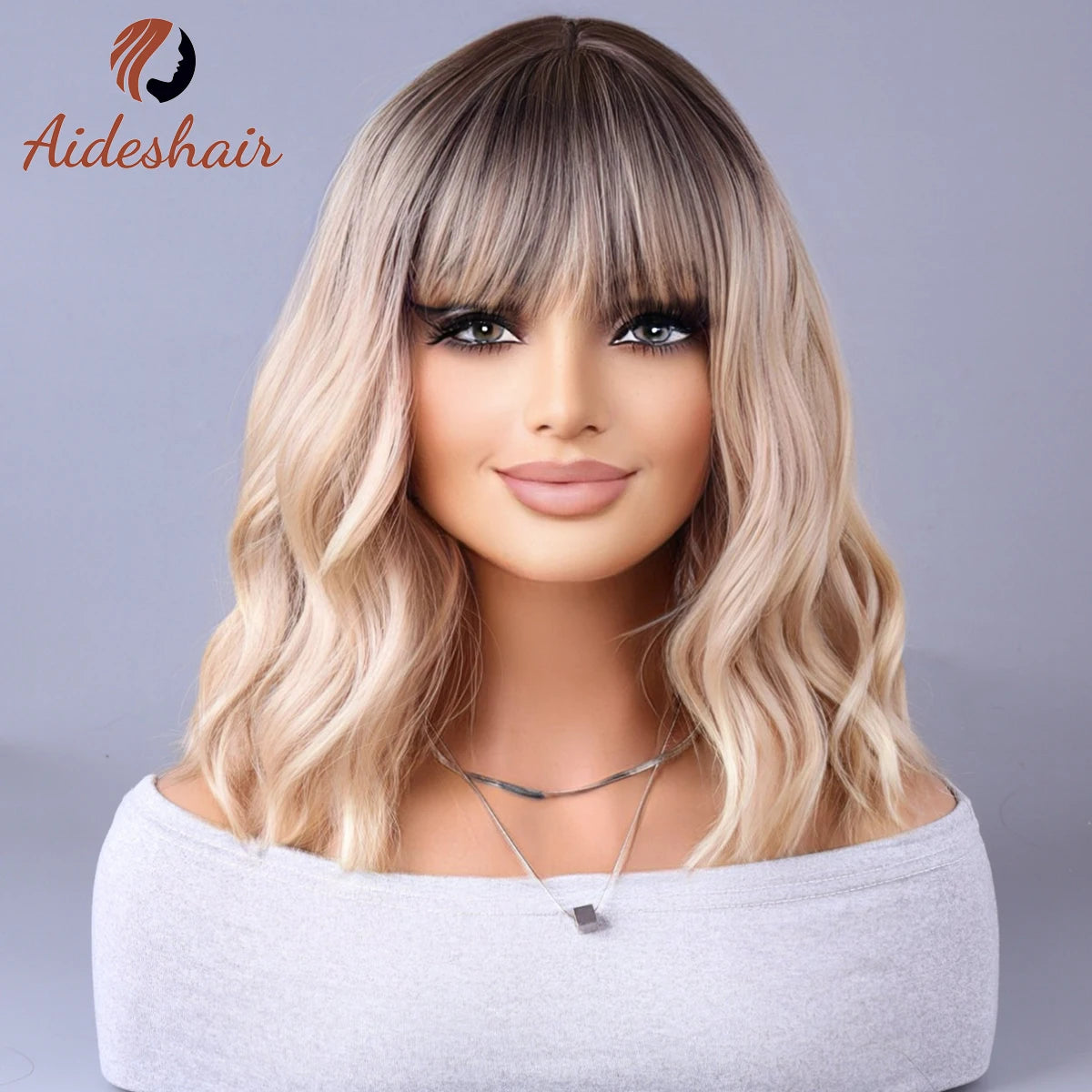 2023 New Synthetic Wig – Internet Celebrity Style with Fringe, Gradual Light Gray European & American Look