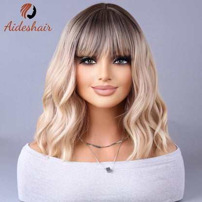 2023 New Synthetic Wig – Internet Celebrity Style with Fringe, Gradual Light Gray European & American Look