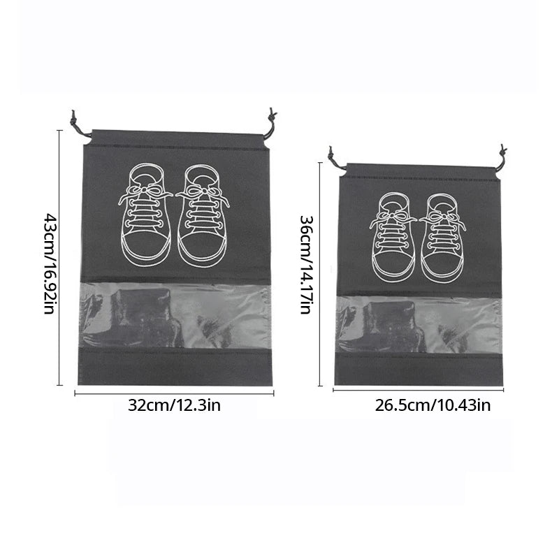 5Pcs Shoe Storage Bag Set – Waterproof Non-Woven Fabric Travel Shoe Organizer with Strap, Large Capacity & Moisture-Proof Design