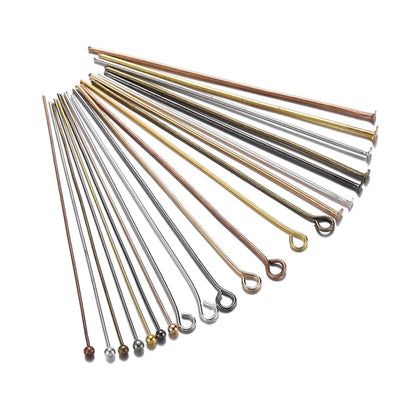 Jewelry Eye Pins & Ball Head Pins - 100/200pcs DIY Findings for Earrings Bracelets Pendants 16-60mm Craft Making Supplies