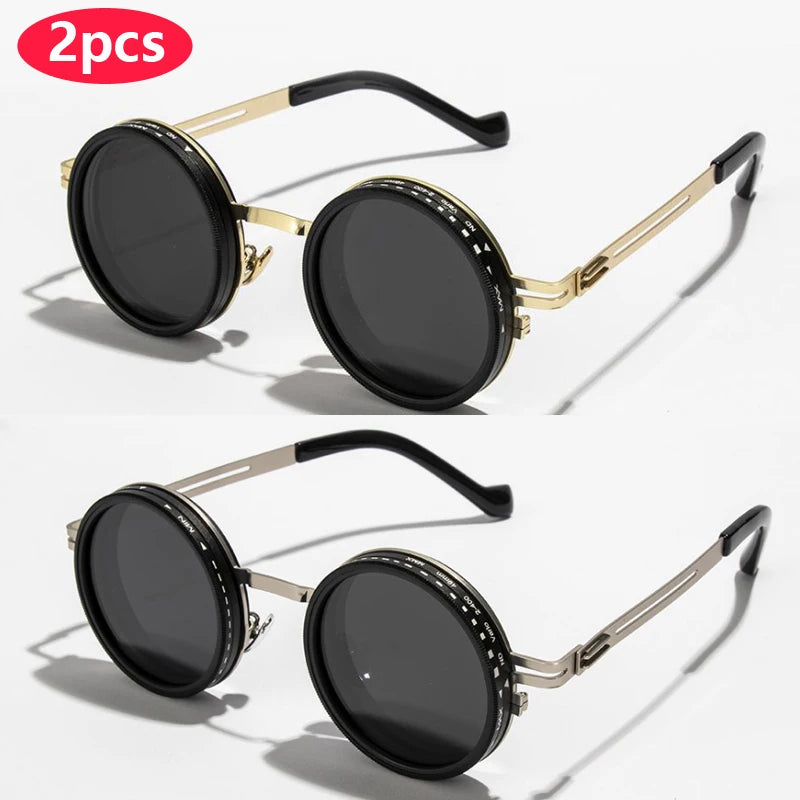 Polarized Round Sunglasses ND9 – Adjustable Dimming Retro Punk UV400 Shades for Men & Women, Ideal for Fishing & Outdoor Use