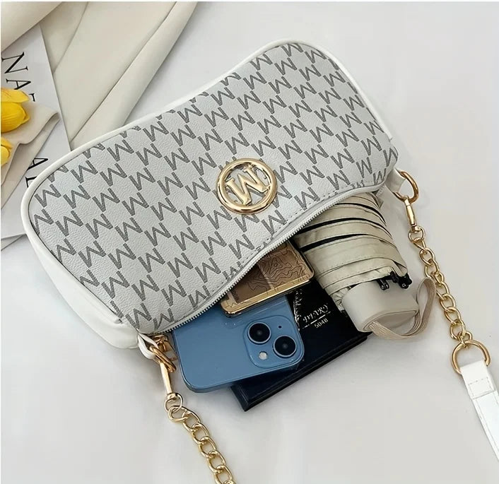 Vintage Letter Print Teenager Underarm Bag – Small Square Crossbody Handbag with Chain & Adjustable Strap