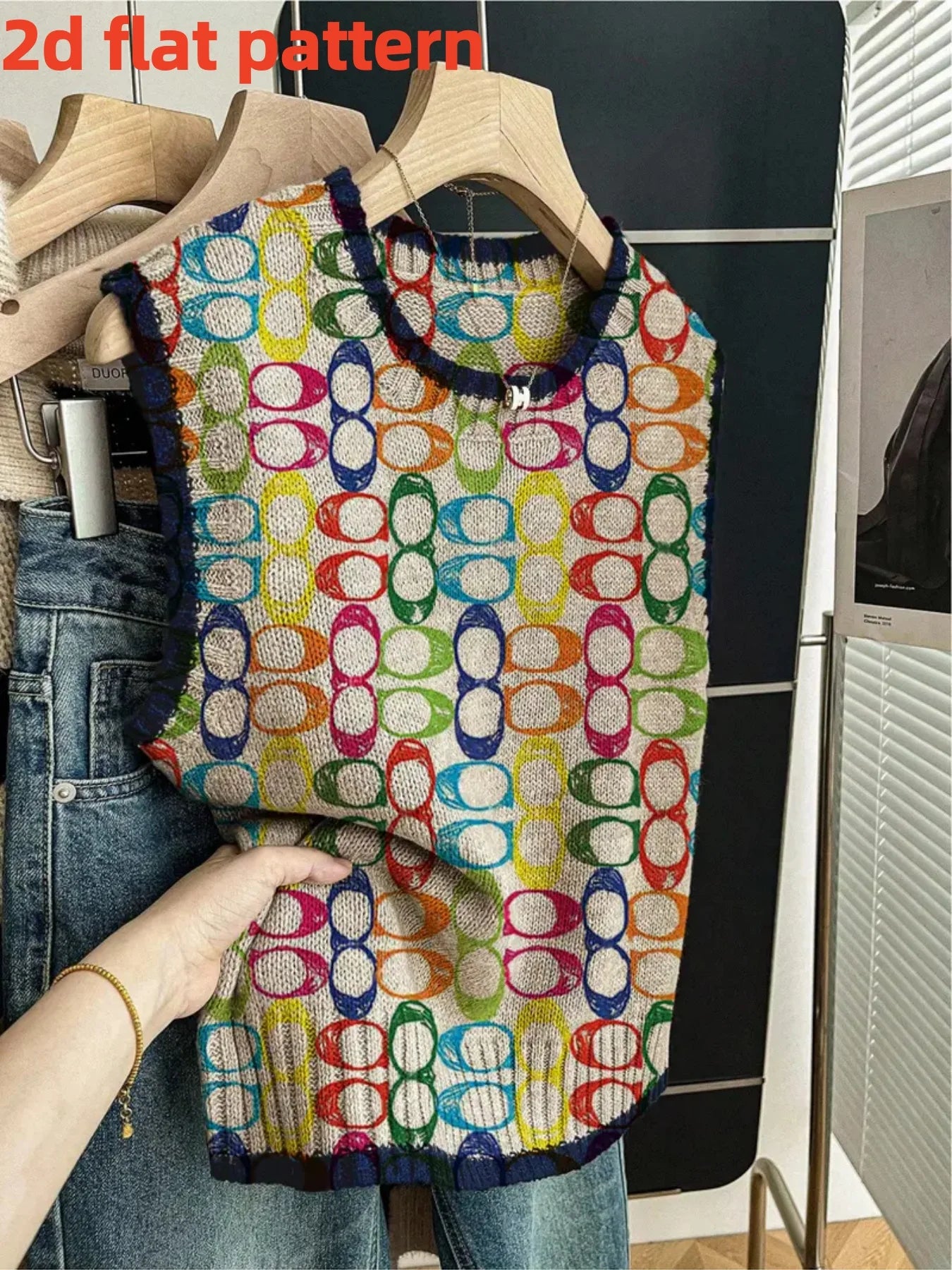 Women’s Digital Print Pullover Vest - 2D Flat Pattern Round Neck Four-Season Fashion Top