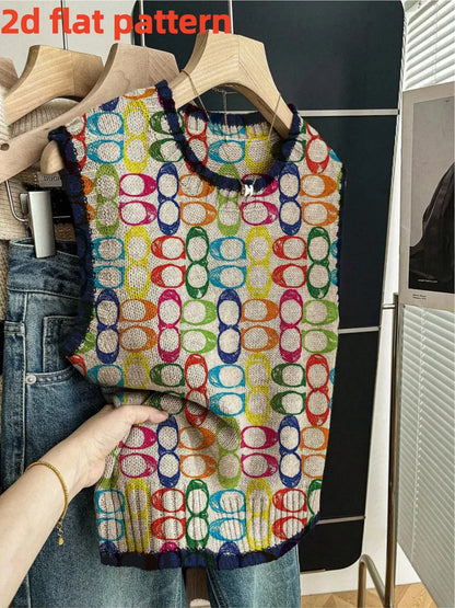 Women’s Digital Print Pullover Vest - 2D Flat Pattern Round Neck Four-Season Fashion Top