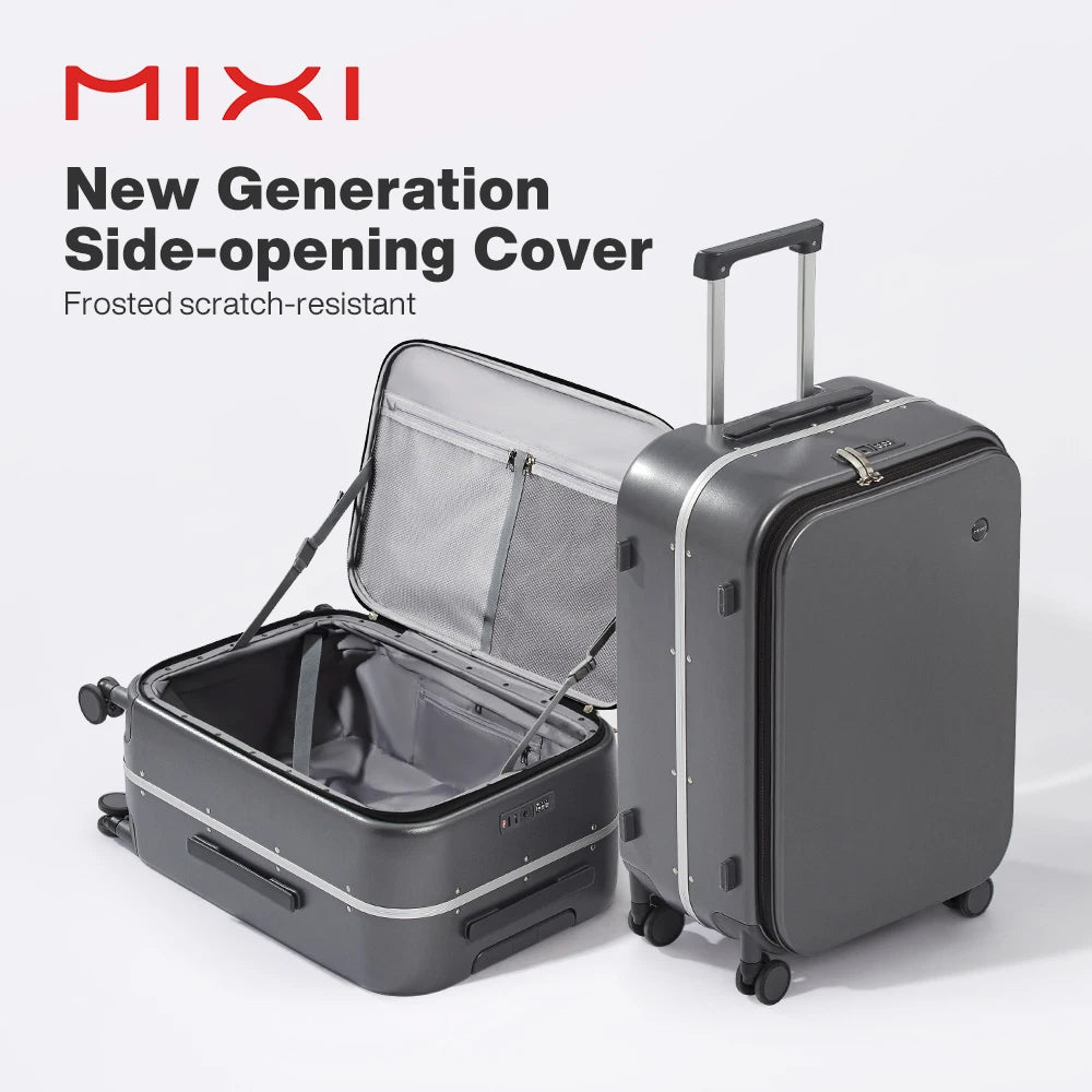 Mixi PC Aluminum Frame Suitcase — Front-Opening Rolling Travel Luggage, 20", 24" & 26" Carry-On M9291
