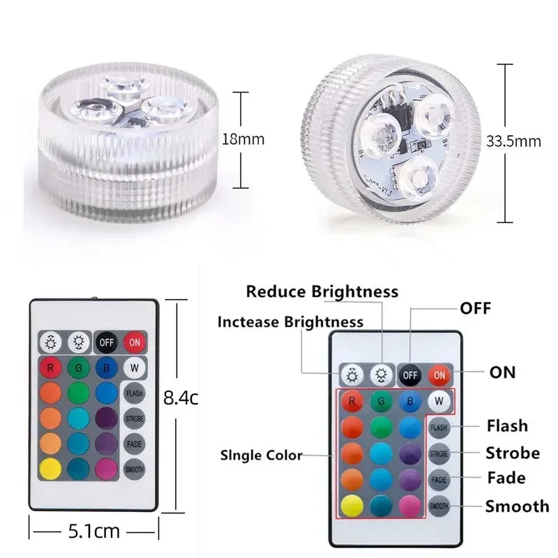 3LED RGB Submersible Underwater Night Lamp – Battery Operated Pool, Garden, Wedding & Party Light for Vases & Bowls