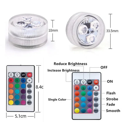 3LED RGB Submersible Underwater Night Lamp – Battery Operated Pool, Garden, Wedding & Party Light for Vases & Bowls