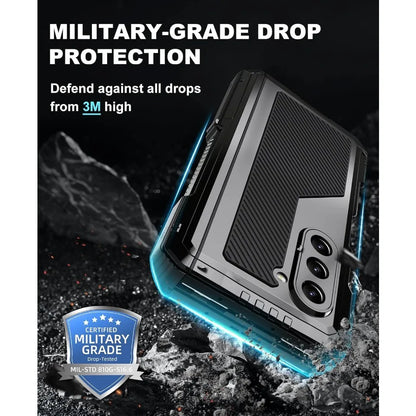 Heavy Duty Metal Shockproof Case for Samsung Galaxy Z Fold 6/5/4 – Anti-Fall Silicone Bumper Cover with PET Screen Protector