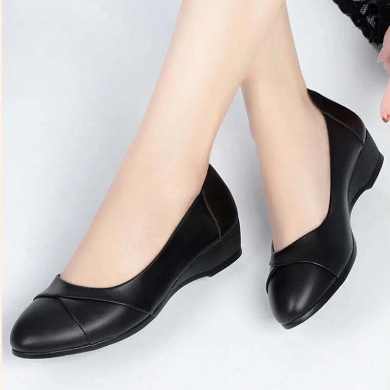 Cresfimix Women’s Pointed Toe Flat Shoes - Yellow PU Leather Casual Office Comfort Shoes
