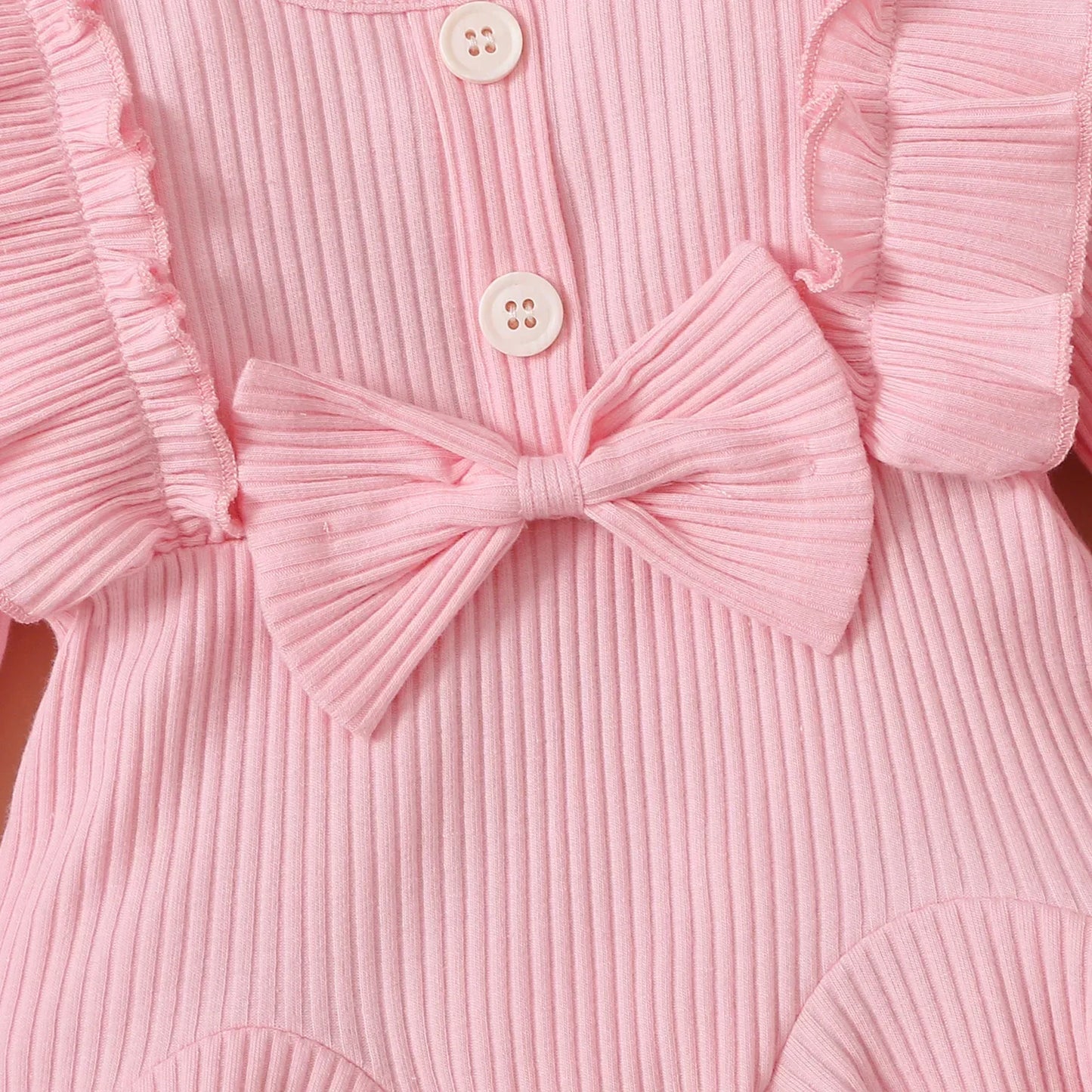 Newborn Baby Girls Clothes Set – Pink Ruffle Top & Heart Print Bow Trousers, Princess Casual Outfit for Infants