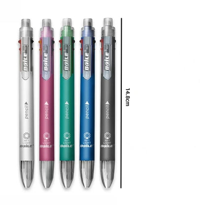6 in 1 Multicolor Ballpoint Pen & Pencil – 5 Color Ball Pen + 1 Automatic Pencil with Eraser for School & Office Writing