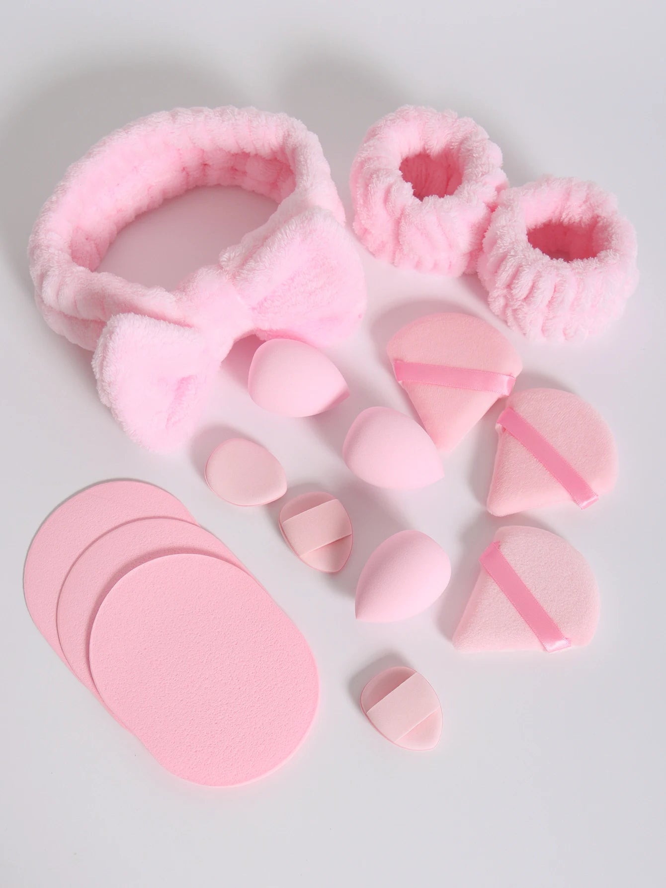 15Pcs Multi-Colored Fluffy Headband & Makeup Sponge Set - Sweet Style Beauty Essentials