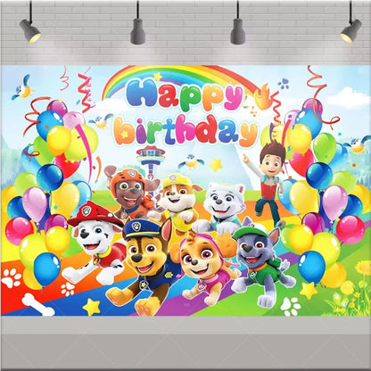 PAW Patrol Anime Birthday Party Backdrop – Puppy Dog Photography Background Cloth for Kids Birthday & Baby Shower Decorations Boy Gift