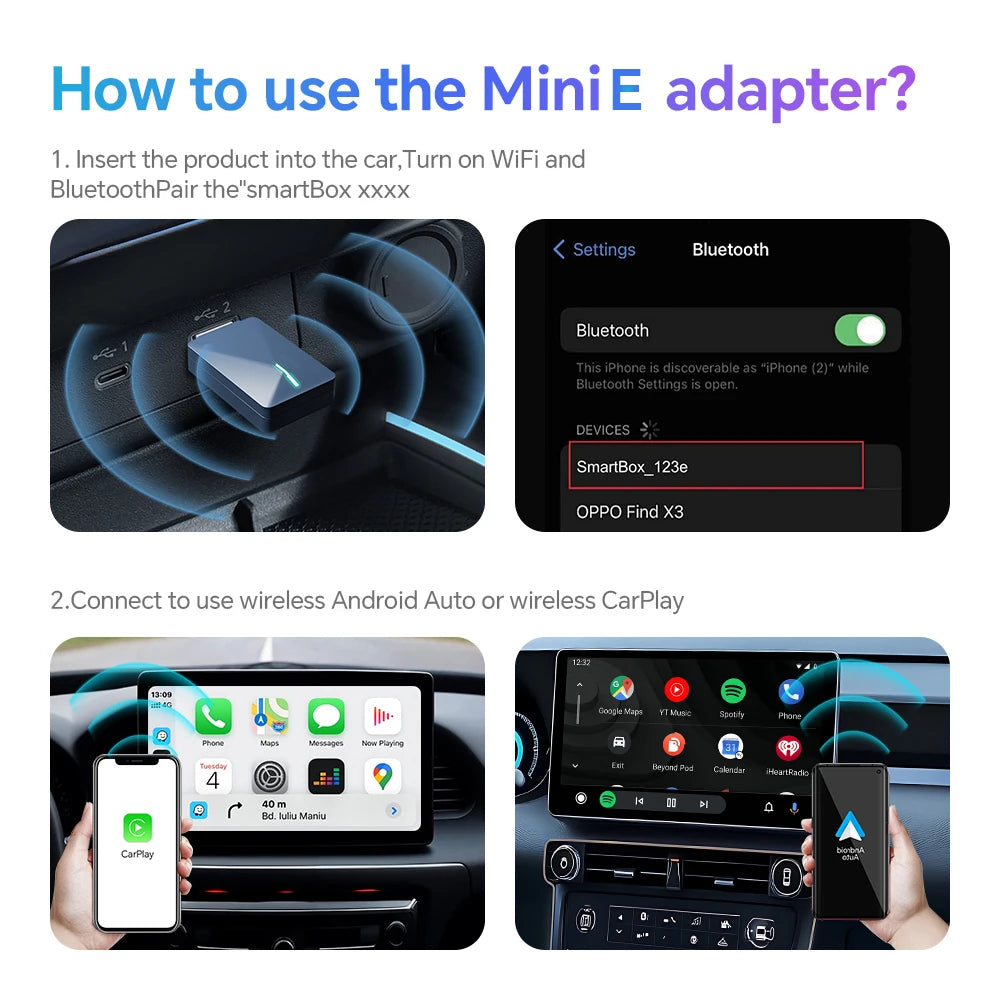 Wired to Wireless CarPlay and Android Auto 2-in-1 Mini Box - 5GHz WiFi5 Transmission Speed, Plug and Play, Fashionable and Portable