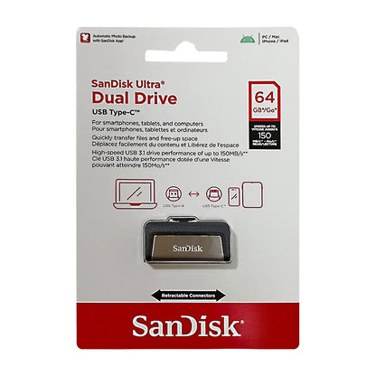 SanDisk Ultra Dual Drive - 2-in-1 USB-C & USB-A OTG Flash Drive 64GB–256GB Up to 150MB/s