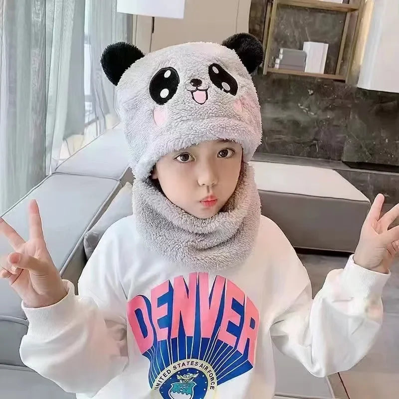 Fashionable Kids Beanie Set - Autumn & Winter Cartoon Scarf Hat, Double Layer Wool, Warm Boys & Girls Winter Hat