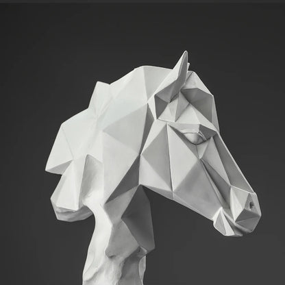 Cube Horse Head Sculpture - Polygonal Resin Horse Figure for Modern Home Decor