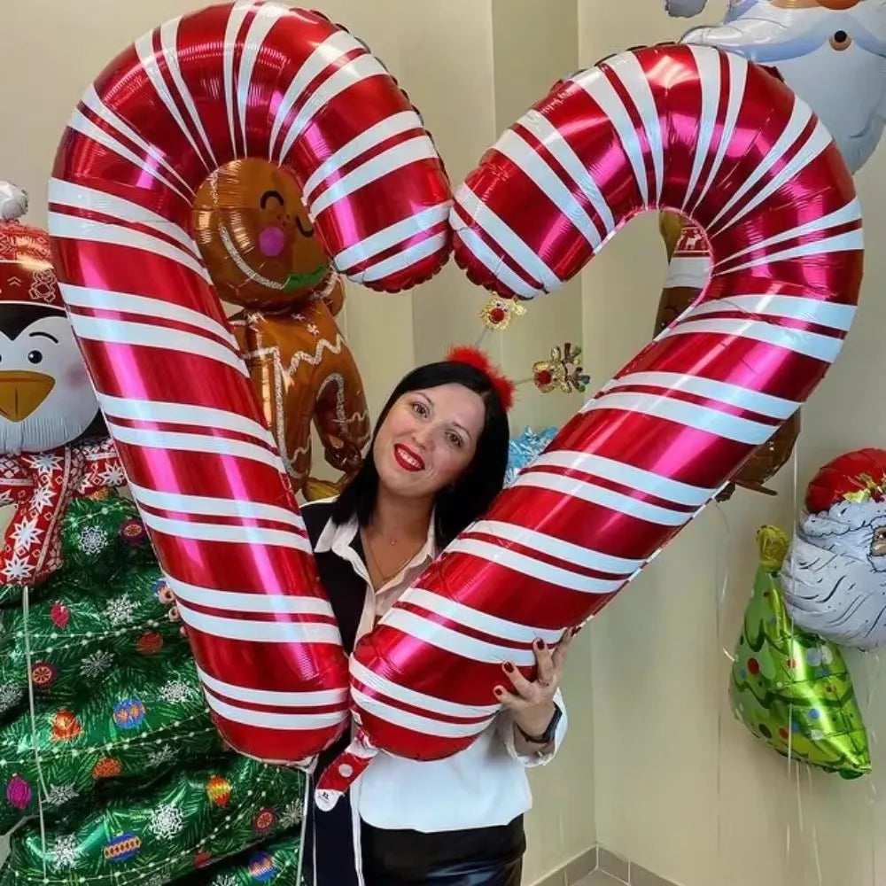 2PCS 80x38cm Christmas Candy Cane Foil Balloons – Santa Claus Crutch Decoration for Xmas and New Year Party, Home Decor