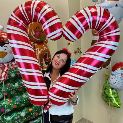 2PCS 80x38cm Christmas Candy Cane Foil Balloons – Santa Claus Crutch Decoration for Xmas and New Year Party, Home Decor