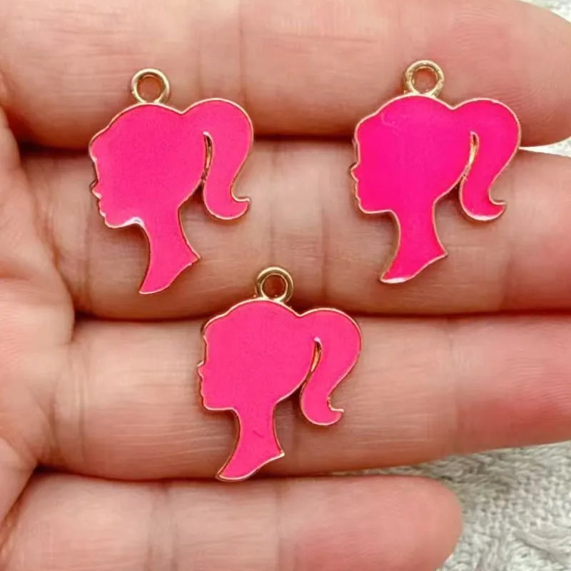 10-Piece Cartoon Girl Head Enamel Charms - DIY Pendants for Earrings, Bracelets, Necklaces & Jewelry Crafts