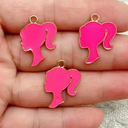 10-Piece Cartoon Girl Head Enamel Charms - DIY Pendants for Earrings, Bracelets, Necklaces & Jewelry Crafts